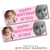 GIRLS PINK BUTTERFLY BIRTHDAY BANNER | UV PRINTED PVC | 77CM X 25CM