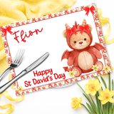 ST DAVID'S DAY- DRAGON BEAR WITH BOWS- PREMIUM LEATHERETTE PLACEMAT