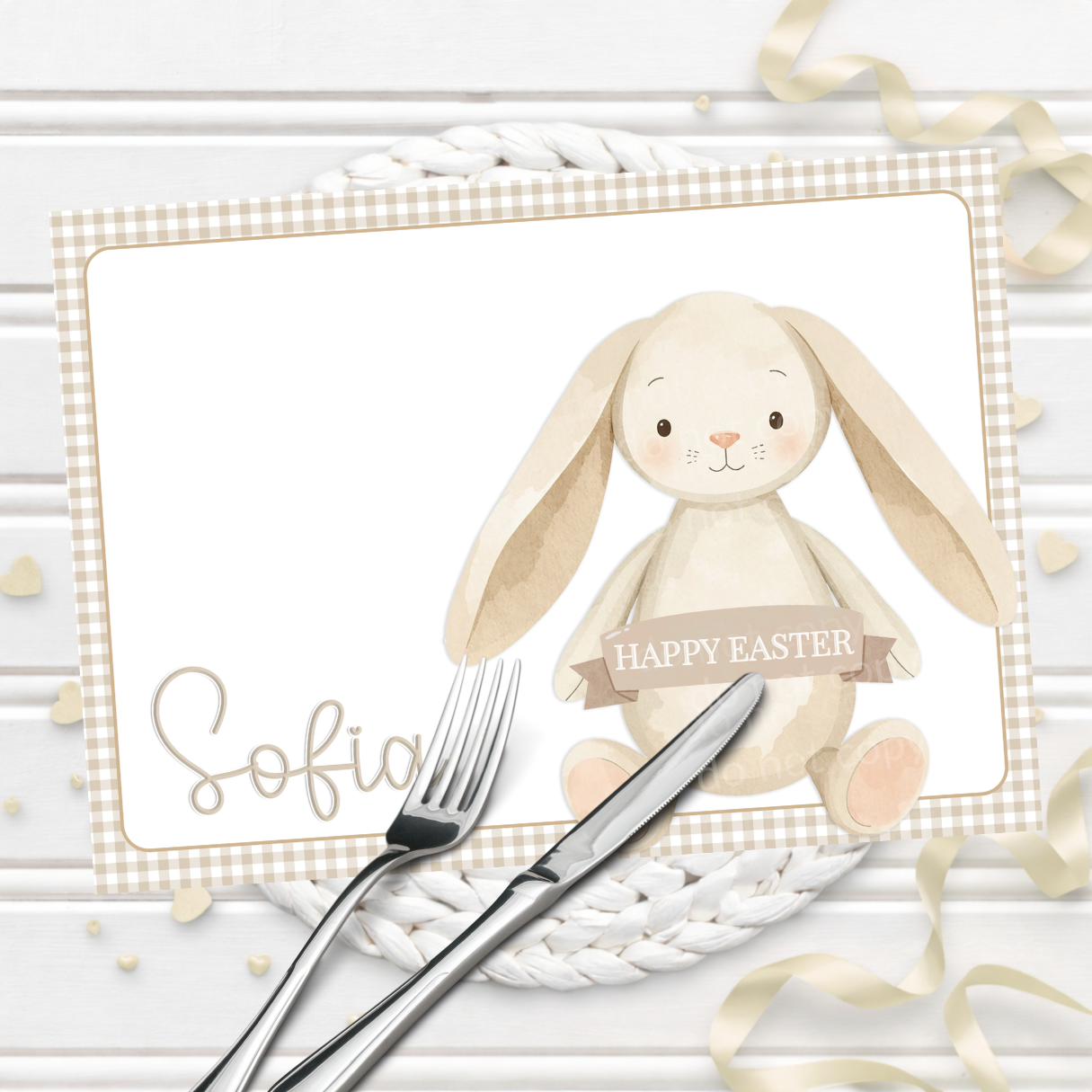 EASTER- NEUTRAL BUNNY- PREMIUM LEATHERETTE PLACEMAT - Eliza Henri