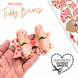 RED NOSE TEDDY BEAR | LEATHERETTE DIY HAIR BOW LOOPS- CUTOUT SHEETS