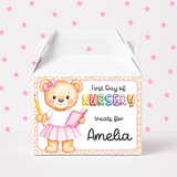 FIRST DAY OF NURSERY TREAT BOX LABELS- PINK BEAR