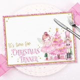PINK NUTCRACKER XMAS- CHRISTMAS DINNER PREMIUM LEATHERETTE PLACEMATS