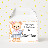 FIRST DAY OF SCHOOL TREAT BOX LABELS- PINK BEAR