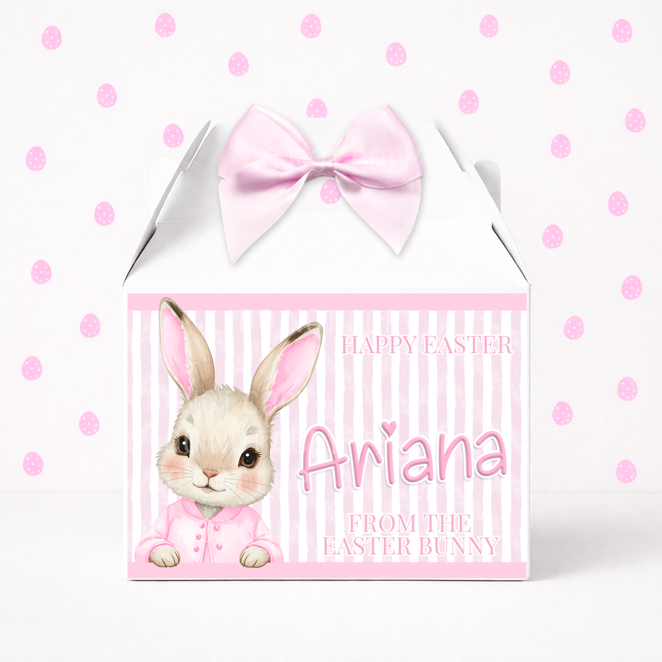 EASTER - PINK BUNNY STRIPE - TREAT BOX LABEL - Eliza Henri