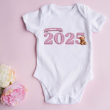 DTF TRANSFER - BORN IN 2025- PINK- EMBROIDERY EFFECT