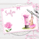 VALENTINES- PINK BUNNY- PREMIUM LEATHERETTE PLACEMAT