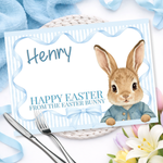 EASTER- BLUE BUNNY STRIPE- PREMIUM LEATHERETTE PLACEMAT - Eliza Henri