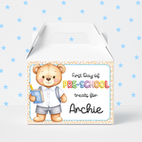 FIRST DAY OF PRE-SCHOOL TREAT BOX LABELS- BLUE BEAR