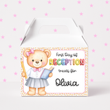 FIRST DAY OF RECEPTION TREAT BOX LABELS- PINK BEAR