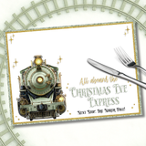 SAGE GREEN NORTH POLE EXPRESS TRAIN- XMAS EVE PREMIUM LEATHERETTE PLACEMATS