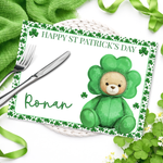 ST PATRICK'S DAY- SHAMROCK BEAR - PREMIUM LEATHERETTE PLACEMAT - Eliza Henri