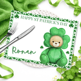 ST PATRICK'S DAY- SHAMROCK BEAR - PREMIUM LEATHERETTE PLACEMAT - Eliza Henri
