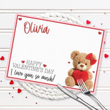 VALENTINES- LOVED UP BEAR WITH BOW- PREMIUM LEATHERETTE PLACEMAT