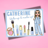 PERSONALISED FAUX LEATHER MAKE UP MATS | WOMEN'S BLUE STRIPE DOLLY PJ'S EDITION