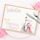 TIME FOR CHRISTMAS DINNER- PINK BEAR - PREMIUM LEATHERETTE PLACEMATS