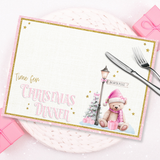 TIME FOR CHRISTMAS DINNER- PINK BEAR - PREMIUM LEATHERETTE PLACEMATS