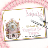 PINK NORTH POLE EXPRESS TRAIN- XMAS EVE PREMIUM LEATHERETTE PLACEMATS
