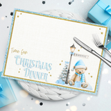 TIME FOR CHRISTMAS DINNER- BLUE BEAR - PREMIUM LEATHERETTE PLACEMATS