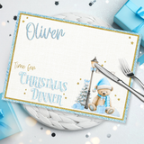 TIME FOR CHRISTMAS DINNER- BLUE BEAR - PREMIUM LEATHERETTE PLACEMATS
