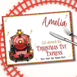 RED NORTH POLE EXPRESS TRAIN- XMAS EVE PREMIUM LEATHERETTE PLACEMATS