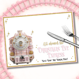 PINK NORTH POLE EXPRESS TRAIN- XMAS EVE PREMIUM LEATHERETTE PLACEMATS