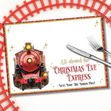 RED NORTH POLE EXPRESS TRAIN- XMAS EVE PREMIUM LEATHERETTE PLACEMATS