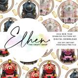 NORTH POLE EXPRESS TRAIN SEAMLESS PATTERN SET