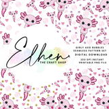 GIRLY AXOLOTL BUBBLES SEAMLESS PATTERN SET