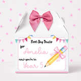 FIRST DAY TREATS BOX LABELS- PINK PENCIL