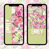 Green Variation Rose Flower Wall Personalised Phone Wallpaper- Set of 2