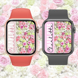 Pink & Green Flower Wall Personalised Smart Watch Wallpaper- Set of 4