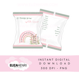 All things Grow with Love Pink & Green Seed Packet Design Digital Download