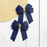 NAVY & GOLD GLITTER GROSGRAIN 4” RIBBON BOW
