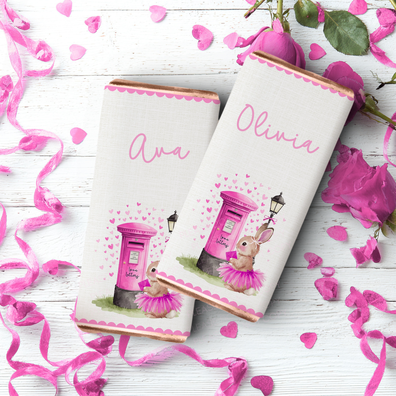 VALENTINES- PINK BUNNY LOVE MAIL- CHOCOLATE WRAPPERS – Elhen - The ...