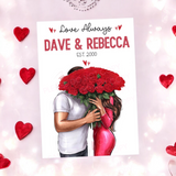 PERSONALISED COUPLES LOVE ALWAYS RED BOUQUET PREMIUM CARD OR CANVAS PRINTS