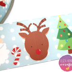 Pale Polka Dot Santa & Reindeer Grosgrain Ribbon 25mm, 38mm, 50mm - Eliza Henri Craft Supply
