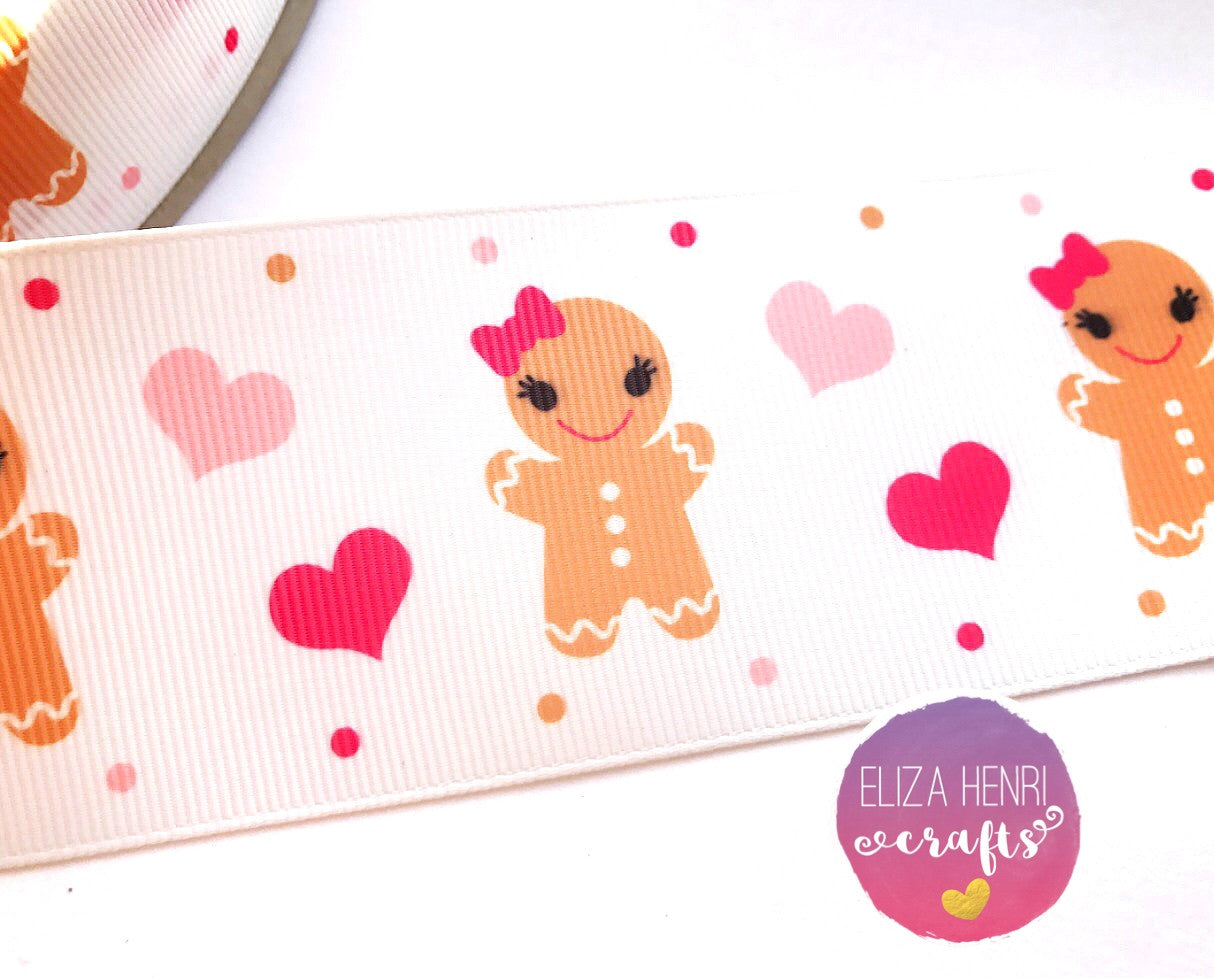 Little Gingerbread Girl Grosgrain Ribbon 25mm, 38mm, 50mm. - Eliza Henri Craft Supply