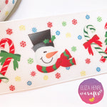 White snowman candy cane Grosgrain Ribbon 25mm, 38mm, 50mm. - Eliza Henri Craft Supply