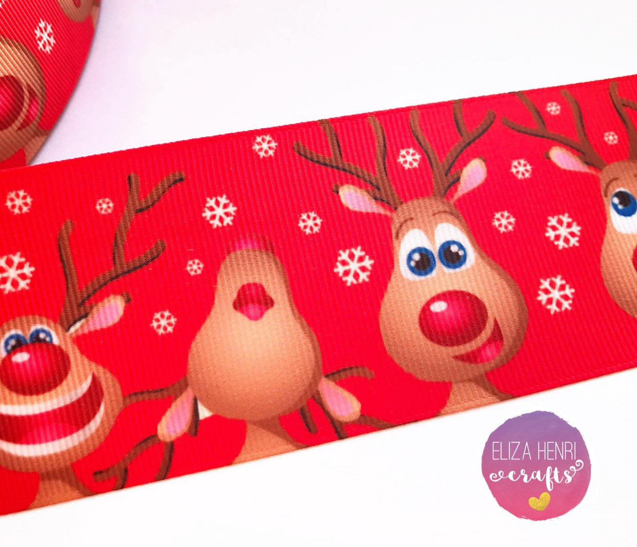 Red Reindeer Grosgrain Ribbon 25mm, 38mm, 50mm. - Eliza Henri Craft Supply