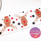 Santa’s Fave Reindeer White Grosgrain Ribbon 25mm, 38mm, 50mm. - Eliza Henri Craft Supply