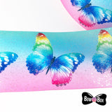 Pink Aqua Butterfly Glitter Grosgrain Ribbon 3''