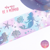 Mermaid Foiled Holographic Grosgrain Ribbon 3''