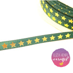 Green satin 6 mm Star pattern Ribbon - Eliza Henri Craft Supply