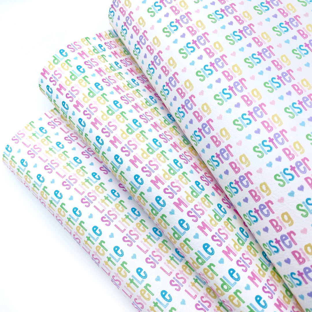 Rainbow Heart Sister Premium Faux Leather Fabric Sheets