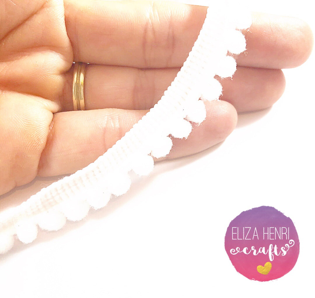 Pure White Mini Pom Pom Trim - Eliza Henri Craft Supply