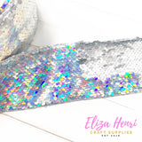 Silver Rainbow iridescent Sequin Reversible Ribbon 3''