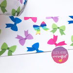 Multi Coloured Bows on White Grosgrain Ribbon 2'' or 3'' - Eliza Henri Craft Supply