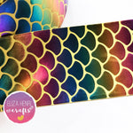 Yellow Mermaid Foil Scales Multicoloured Rainbow Grosgrain Ribbon 3'' - Eliza Henri Craft Supply